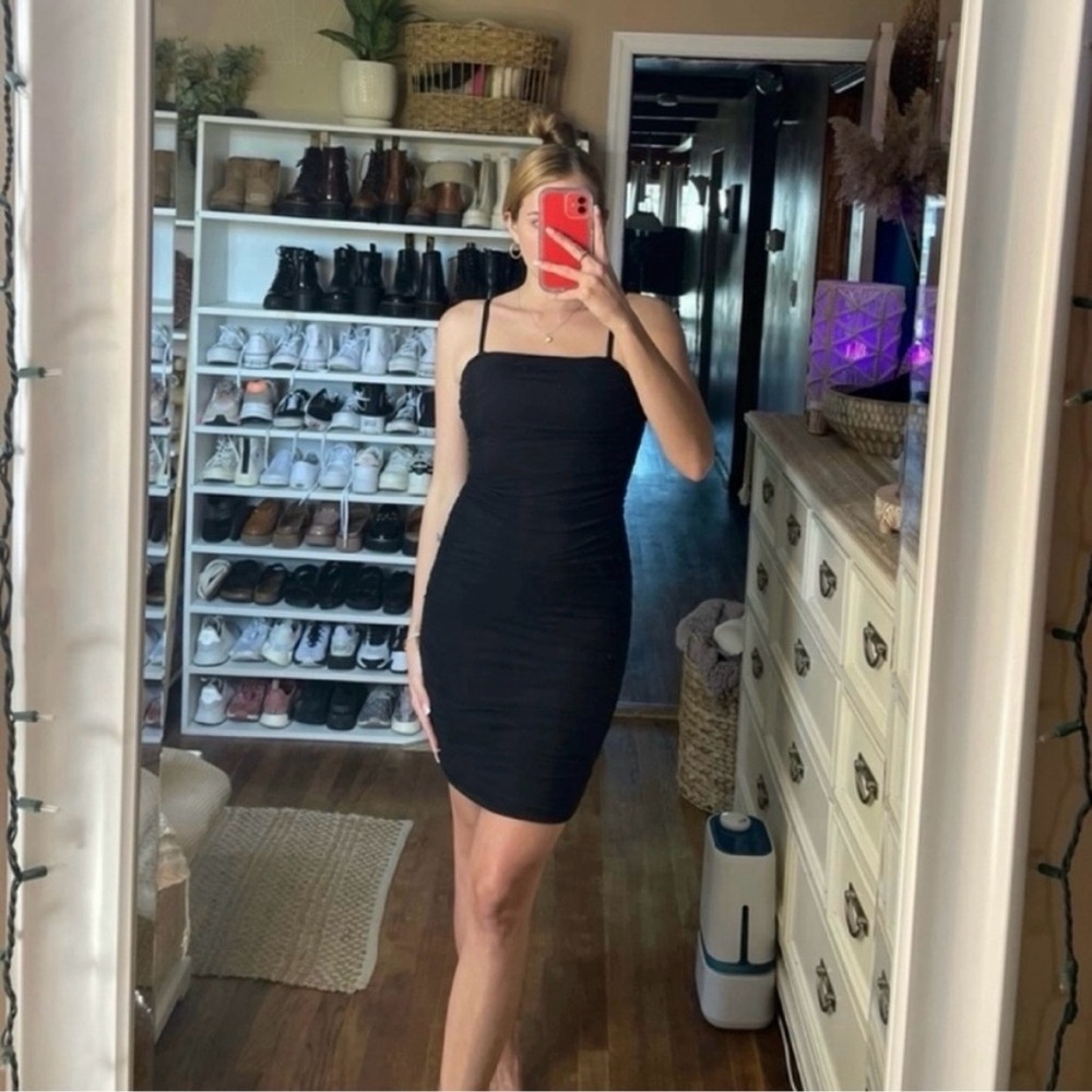 Zara black ruched mini dress